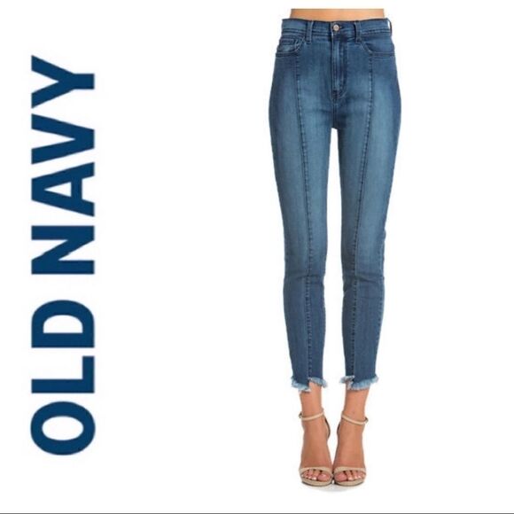 OLD NAVY ROCKSTAR SUPER SKINNY ANKLE MID RISE SEAM DETAILING RAW HEM SIZE 0 - Picture 1 of 5